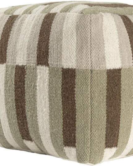 18" Brown Ivory And Khaki Brown Woven Geometric Pouf Ottoman