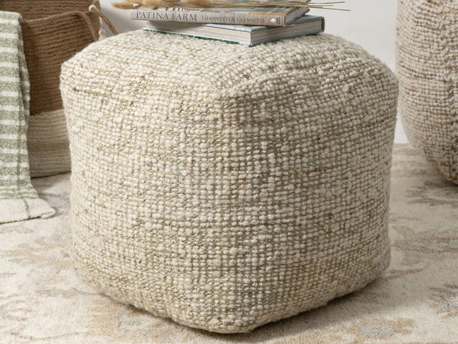 18" Ivory Upholstery Striped Pouf Ottoman
