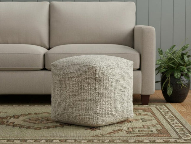 18" Ivory Upholstery Striped Pouf Ottoman