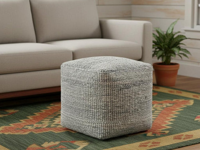18" Ivory Upholstery Striped Pouf Ottoman