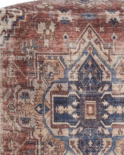 18" Navy Blue and Terra Cotta Upholstered Medallion Pouf Ottoman