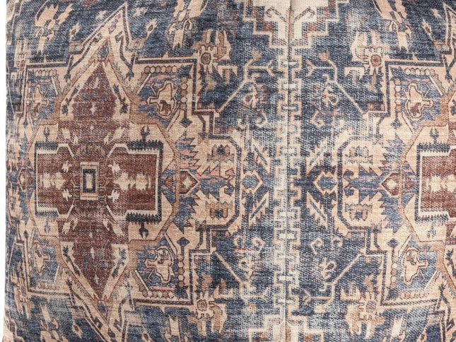 18" Navy Blue and Terra Cotta Upholstered Medallion Pouf Ottoman