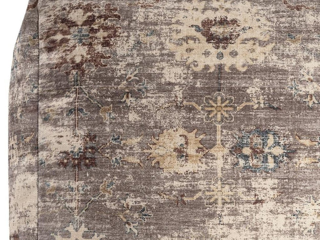 18" Ivory and Taupe Upholstered Medallion Pouf Ottoman