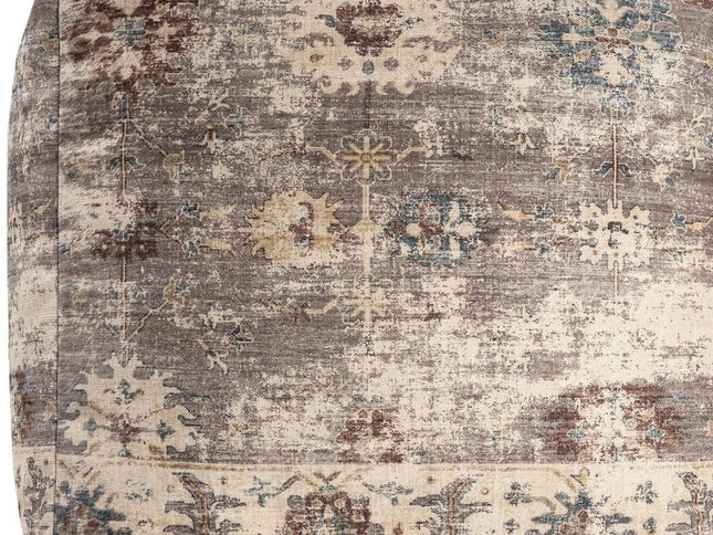 18" Ivory and Taupe Upholstered Medallion Pouf Ottoman