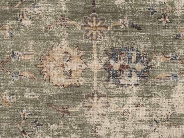 18" Ivory and Sage Upholstered Medallion Pouf Ottoman