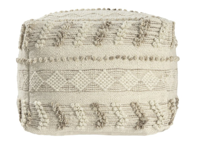 18" Ivory and Natural Cotton And Wool Striped Pouf Ottoman