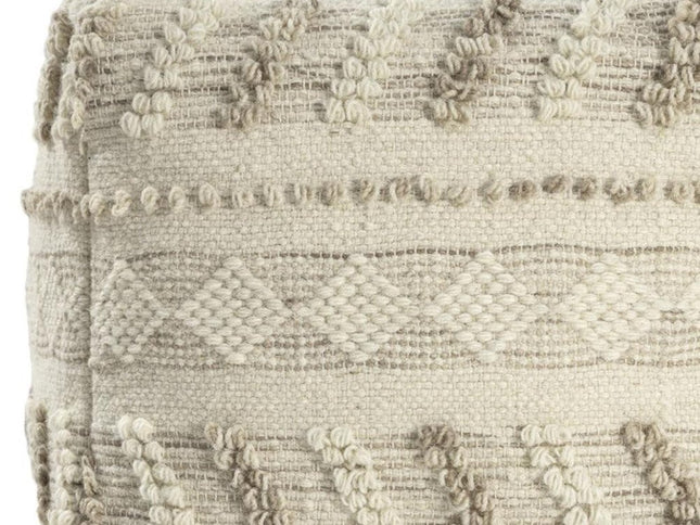 18" Ivory and Natural Cotton And Wool Striped Pouf Ottoman