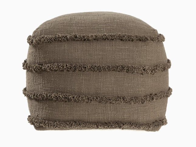 18" Brown Cotton Striped Pouf Ottoman
