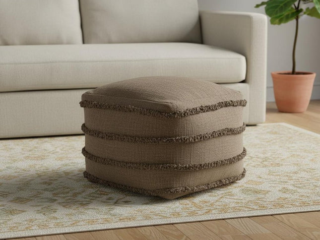 18" Brown Cotton Striped Pouf Ottoman