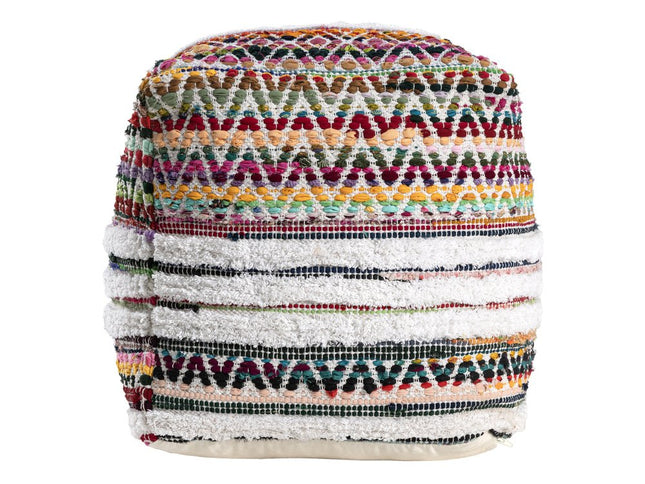 18" Natural And Rainbow Cotton Blend Chevron Pouf Ottoman