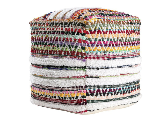 18" Natural And Rainbow Cotton Blend Chevron Pouf Ottoman