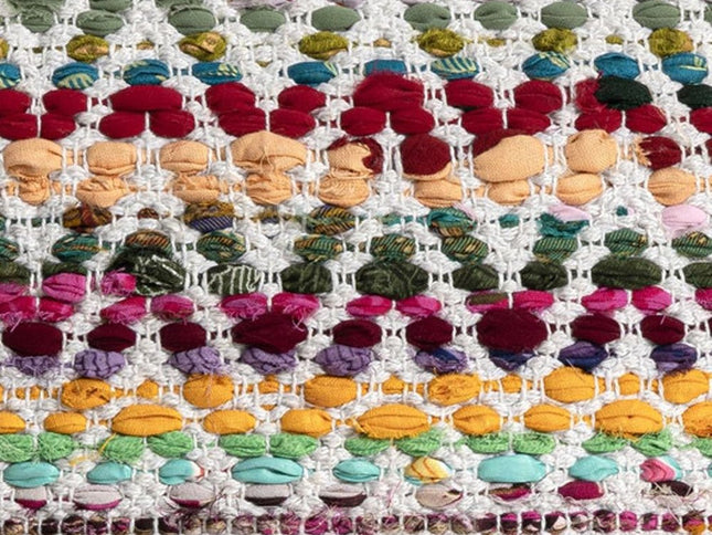 18" Natural And Rainbow Cotton Blend Chevron Pouf Ottoman