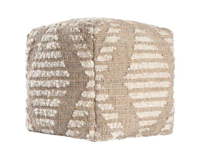 18" Ivory and Natural Cotton Jute And Wool Geometric Cube Pouf Ottoman