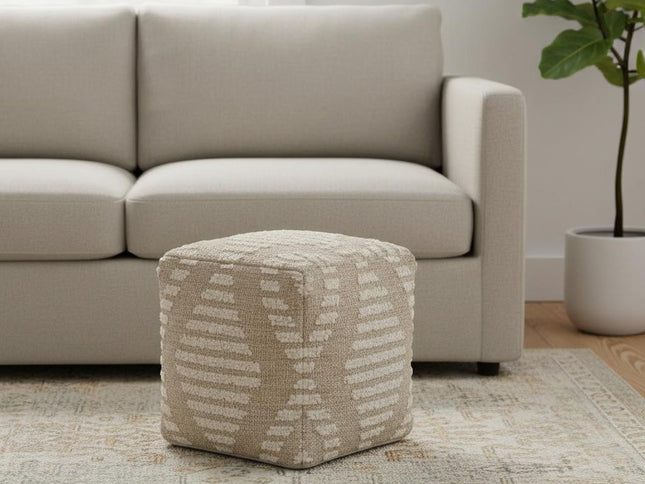 18" Ivory and Natural Cotton Jute And Wool Geometric Cube Pouf Ottoman