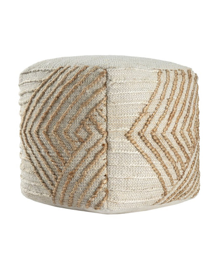 18" Natural and Off White Cotton Jute And Wool Geometric Cube Pouf Ottoman