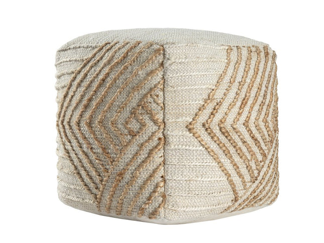 18" Natural and Off White Cotton Jute And Wool Geometric Cube Pouf Ottoman