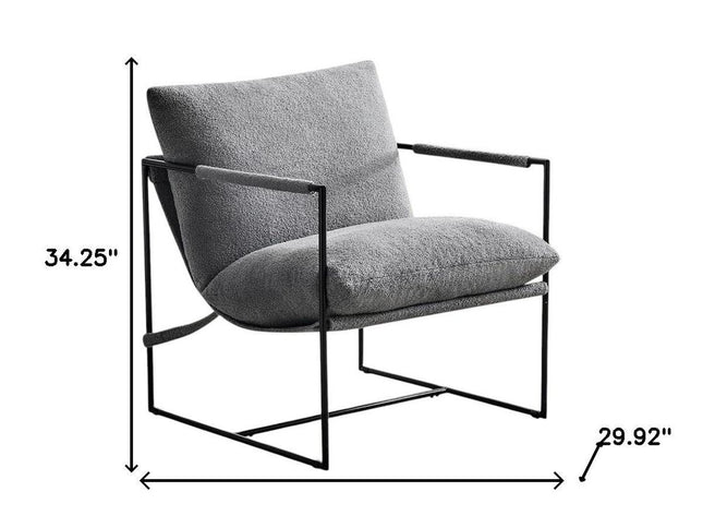 35" Gray and Black Boucle And Metal Sling Arm Chair