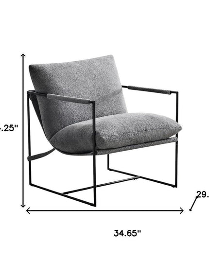 35" Gray and Black Boucle And Metal Sling Arm Chair