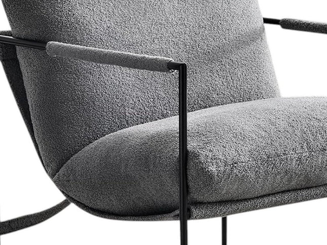 35" Gray and Black Boucle And Metal Sling Arm Chair