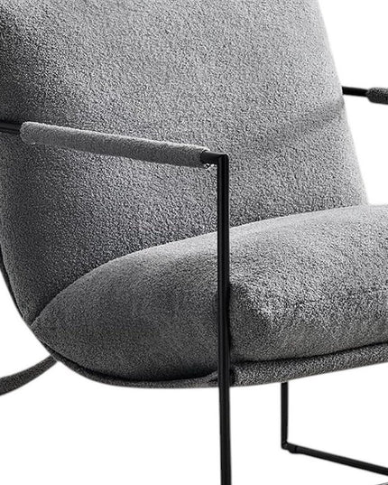 35" Gray and Black Boucle And Metal Sling Arm Chair