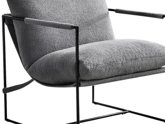 35" Gray and Black Boucle And Metal Sling Arm Chair