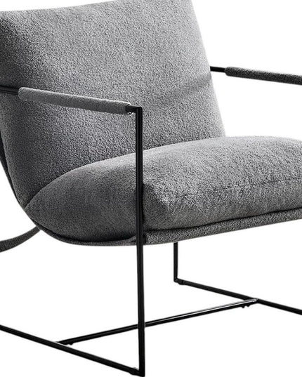 35" Gray and Black Boucle And Metal Sling Arm Chair