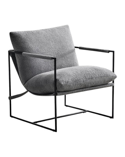 35" Gray and Black Boucle And Metal Sling Arm Chair