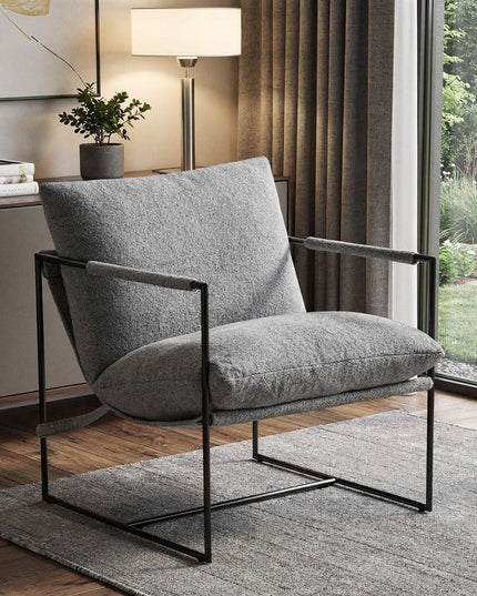 35" Gray and Black Boucle And Metal Sling Arm Chair