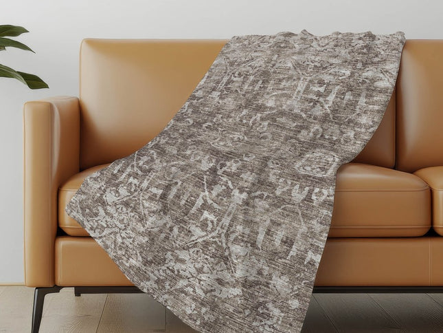 50" X 70" Brown And Beige Damask Polyester Woven Plush Throw Blanket
