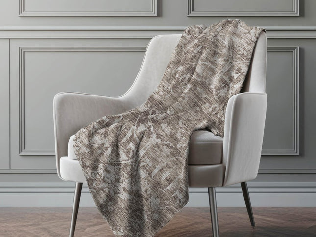 50" X 70" Brown And Beige Damask Polyester Woven Plush Throw Blanket