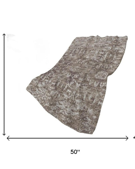 50" X 70" Brown And Beige Damask Polyester Woven Plush Throw Blanket