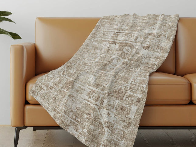 50" X 70" Beige And Ivory Damask Polyester Woven Plush Throw Blanket