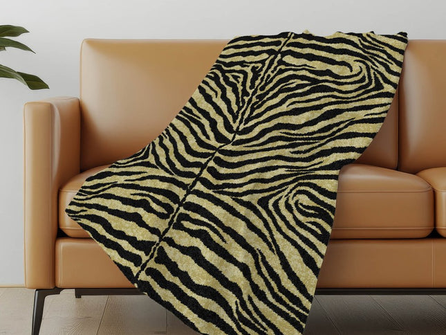 50" X 70" Black And Beige Animal Print Polyester Woven Plush Throw Blanket