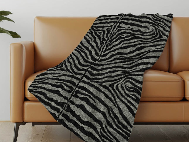 50" X 70" Gray And Black Animal Print Polyester Woven Plush Throw Blanket