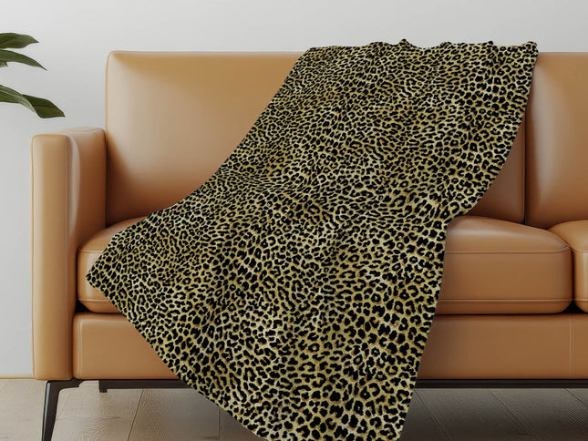 50" X 70" Black And Beige Animal Print Polyester Woven Plush Throw Blanket