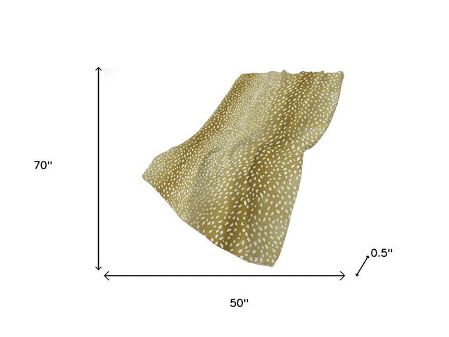 50" X 70" Ivory And Gold Animal Print Polyester Woven Plush Throw Blanket