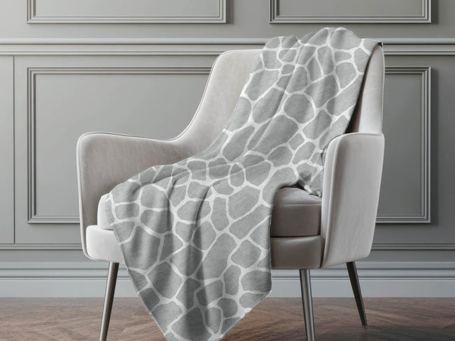 50" X 70" Gray And Ivory Animal Print Polyester Woven Plush Throw Blanket