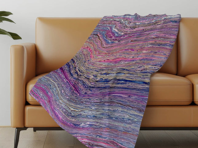 50" X 70" Lavender Blue And Ivory Abstract Polyester Woven Plush Throw Blanket