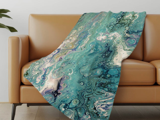 50" X 70" Teal And Ivory Abstract Polyester Woven Plush Throw Blanket