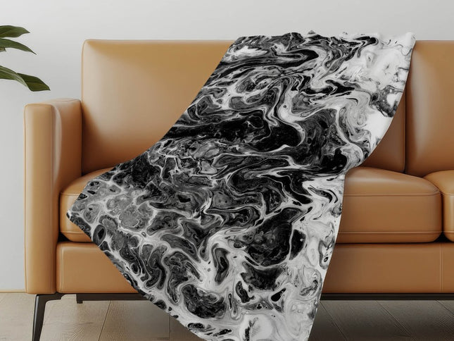 50" X 70" Ivory And Black Abstract Polyester Woven Plush Throw Blanket