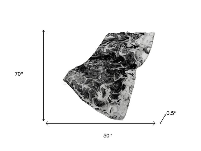 50" X 70" Ivory And Black Abstract Polyester Woven Plush Throw Blanket