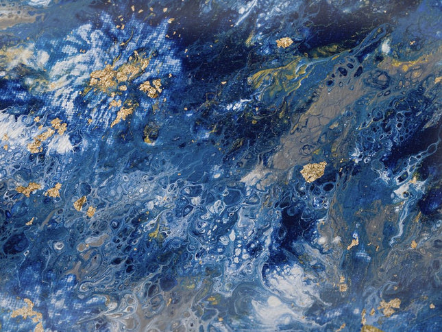 50" X 70" Blue Ivory And Gold Abstract Polyester Woven Plush Throw Blanket