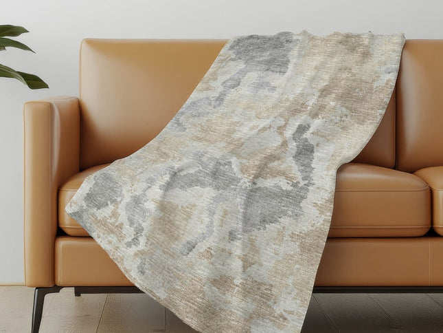50" X 70" Beige And Gray Abstract Polyester Woven Plush Throw Blanket