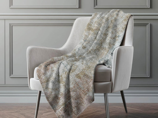 50" X 70" Beige Gray And Ivory Abstract Polyester Woven Plush Throw Blanket