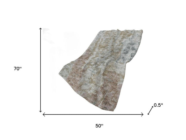 50" X 70" Beige Gray And Ivory Abstract Polyester Woven Plush Throw Blanket