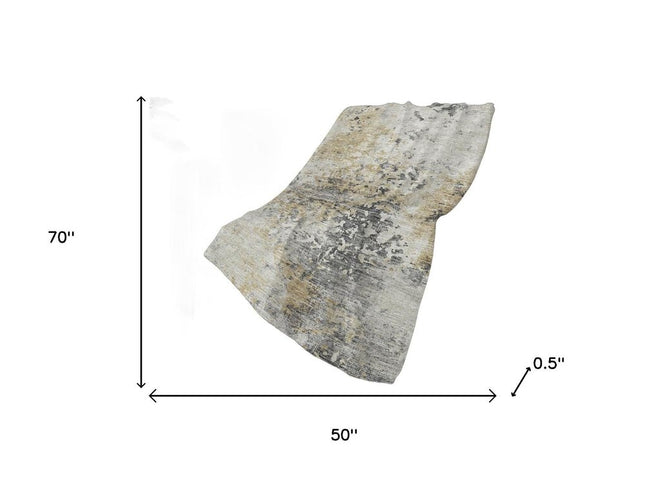 50" X 70" Beige Gray And Ivory Abstract Polyester Woven Plush Throw Blanket