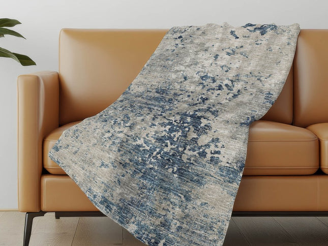 50" X 70" Blue Beige And Ivory Abstract Polyester Woven Plush Throw Blanket