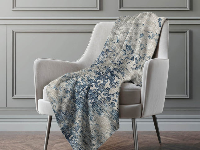 50" X 70" Blue Beige And Ivory Abstract Polyester Woven Plush Throw Blanket