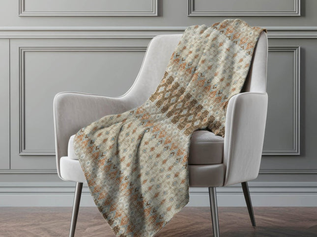 50" X 70" Chocolate Beige And Blue Geometric Polyester Woven Plush Throw Blanket