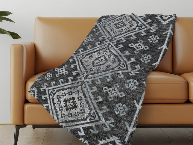 50" X 70" Charcoal And Gray Southwestern Polyester Woven Plush Throw Blanket